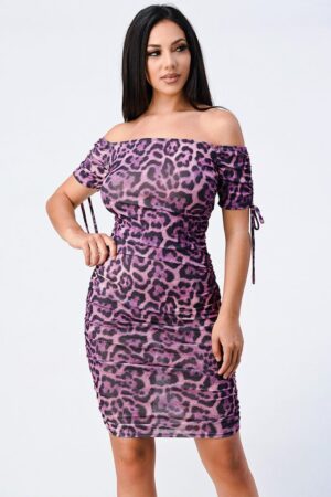 Leopard Print Off-Shoulder Bodycon Dress – Purple
