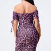 Leopard Print Off-Shoulder Bodycon Dress – Purple