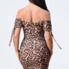 Leopard Off-Shoulder Shirred Bodycon Dress – Camel