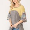Colorblock Knit Mixed Top with Floral Print – Citron Mix