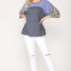 Colorblock Knit Mixed-Print Top with Dolman Sleeve – Denim Mix