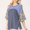 Colorblock Knit Mixed-Print Top with Dolman Sleeve – Denim Mix