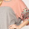 Colorblock Knit Top with Floral Print & Dolman Sleeve – Coral Mix