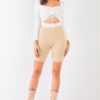 High-Waist Fuzzy-Knit Biker Shorts – Oatmeal Beige