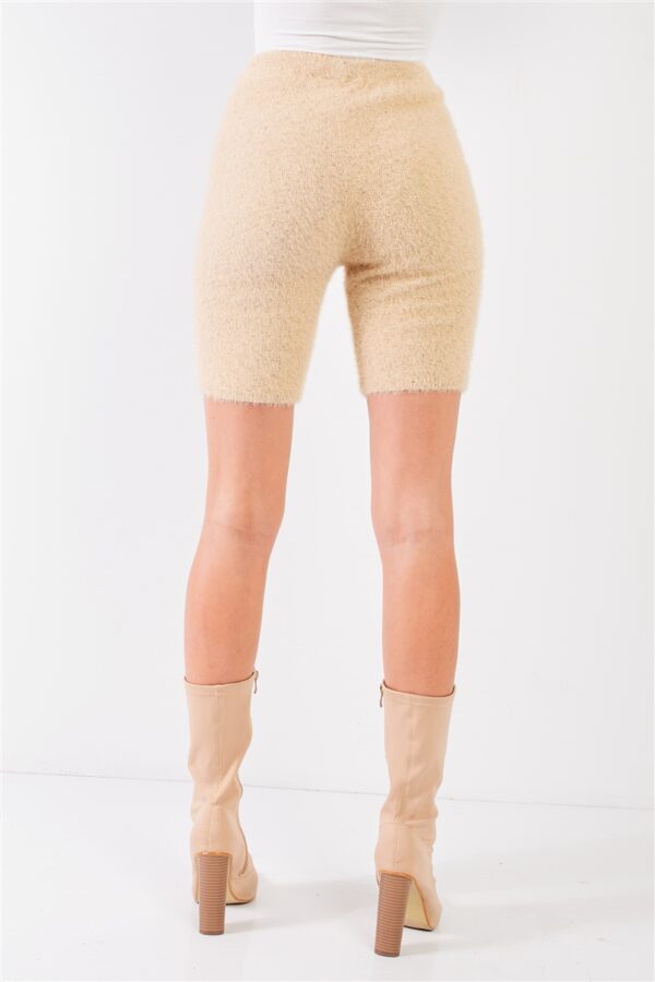 High-Waist Fuzzy-Knit Biker Shorts – Oatmeal Beige