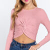 Crew Neck Knotted Crop Sweater – Cotton Pink