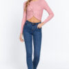 Crew Neck Knotted Crop Sweater – Cotton Pink