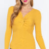 Long-Sleeve Twist-Front V-Neck Sweater – Honey Mustard