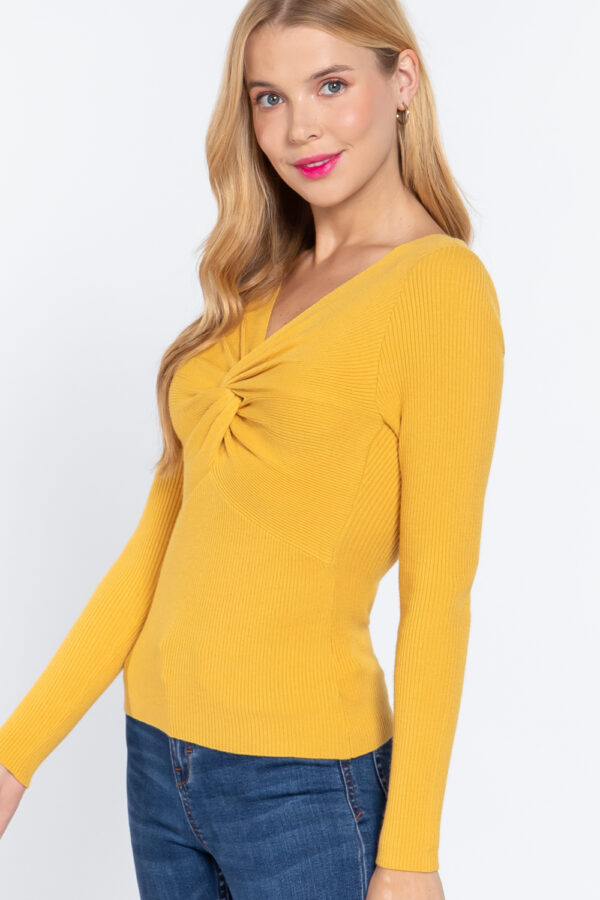 Long-Sleeve Twist-Front V-Neck Sweater – Honey Mustard