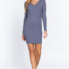 V-Neck Sweater Mini Dress – Long Sleeve, Blue