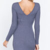 V-Neck Sweater Mini Dress – Long Sleeve, Blue