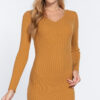 V-Neck Long-Sleeve Sweater Mini Dress – Ochre