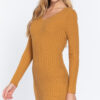 V-Neck Long-Sleeve Sweater Mini Dress – Ochre