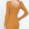 V-Neck Long-Sleeve Sweater Mini Dress – Ochre