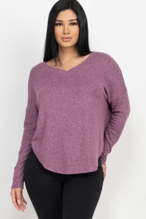 Dolman Sleeve Two-Tone Brushed Knit Top – Orchid