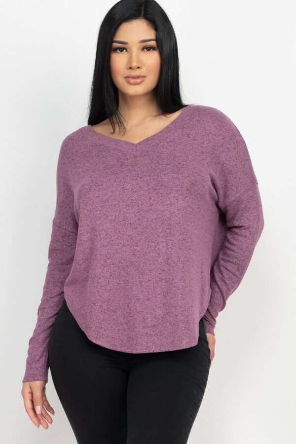 Dolman Sleeve Two-Tone Brushed Knit Top – Orchid