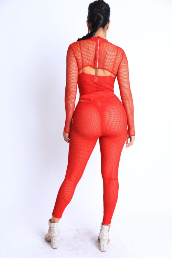 Mesh Crop Jumpsuit Set – Red Mesh Accent