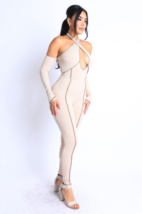 Cross Halter Keyhole Off-Shoulder Set – Taupe