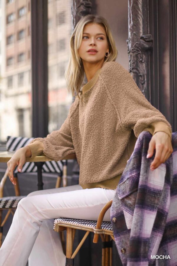Puff Sleeve Boat Neck Sweater – Mocha Knit