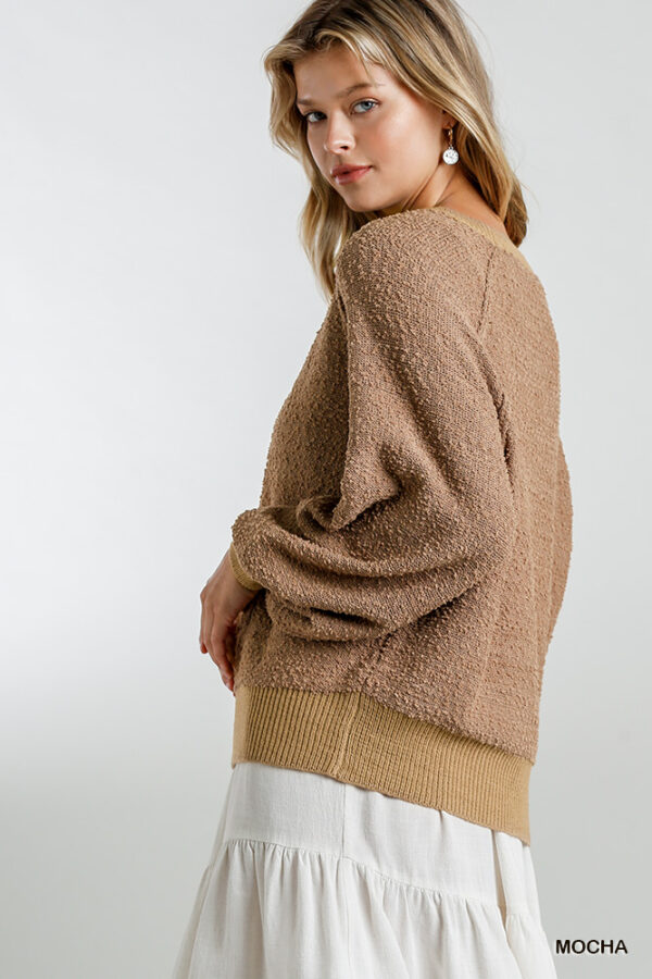 Puff Sleeve Boat Neck Sweater – Mocha Knit