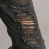 Distressed Straight-Cut Denim Jeans with Raw Hem – Black