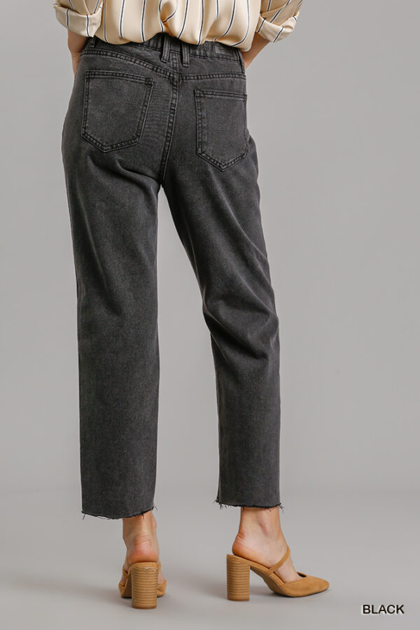 Distressed Straight-Cut Denim Jeans with Raw Hem – Black