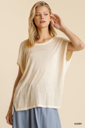 Scoop-Neck Sheer Dolman Sleeve Top – Ivory