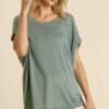 Scoop Neck Top with Sheer Dolman Sleeves and Side Slit – Lagoon