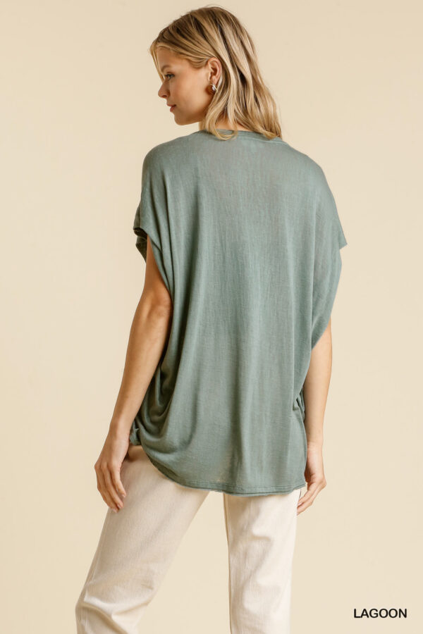 Scoop Neck Top with Sheer Dolman Sleeves and Side Slit – Lagoon