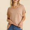 Sheer Dolman Scoop Neck Top with Side Slit – Dusty Blush