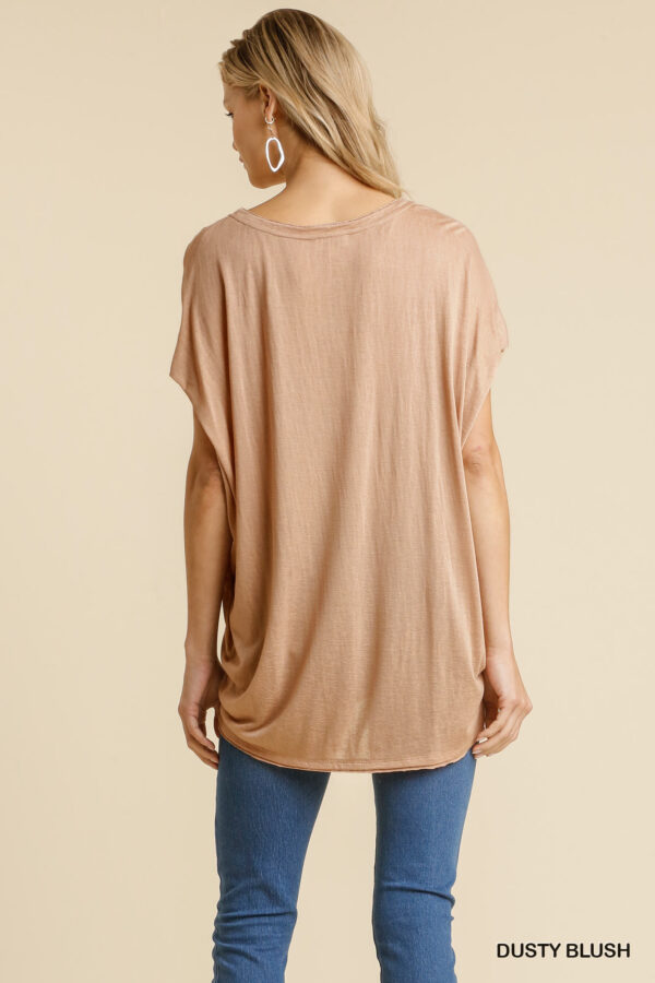Sheer Dolman Scoop Neck Top with Side Slit – Dusty Blush