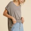 Sheer Dolman Scoop-Neck Top with Side Slit – Grey