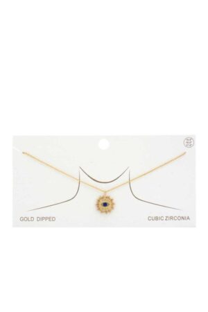 Evil Eye Sun Charm Gold-Dipped Necklace – 16″