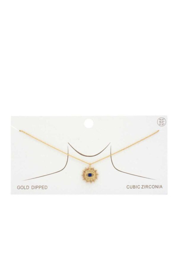 Evil Eye Sun Charm Gold-Dipped Necklace – 16″