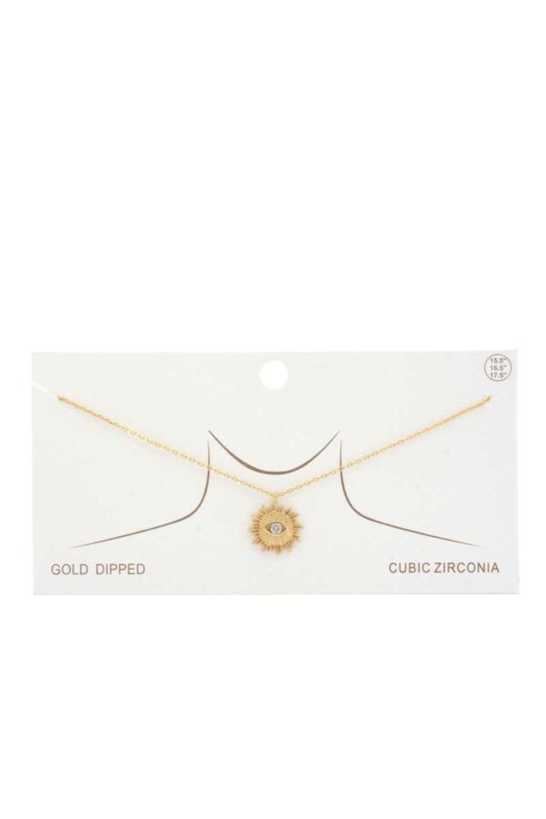 Evil Eye Sun Charm Gold-Dipped Necklace – 16″