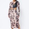Tie Dye Midi Dress with Cut-Outs – Brown