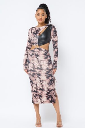 Tie Dye Midi Dress with Cut-Outs – Brown