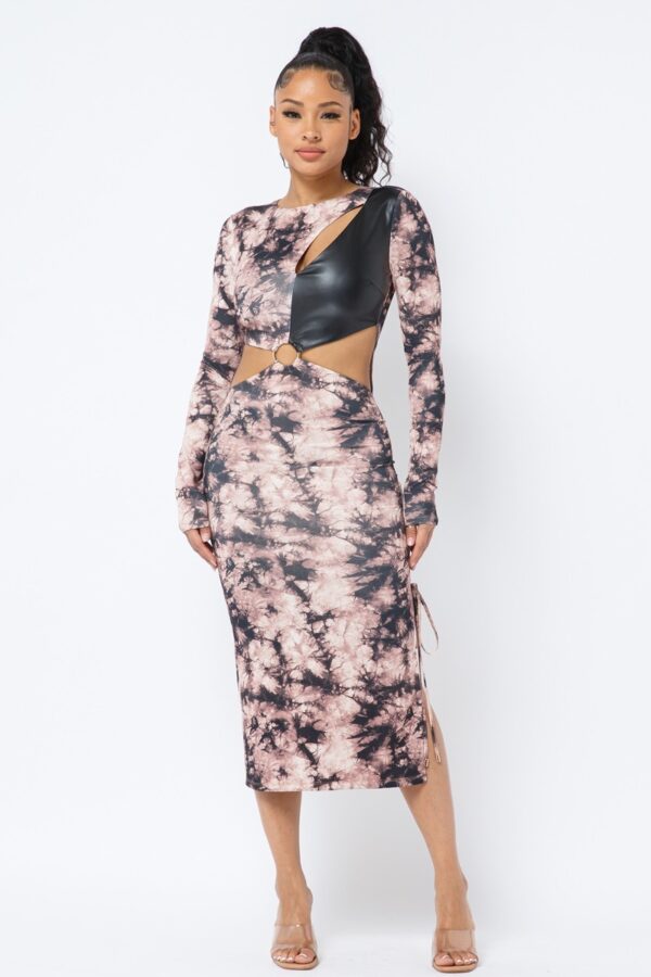 Tie Dye Midi Dress with Cut-Outs – Brown