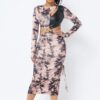 Tie Dye Midi Dress with Cut-Outs – Brown