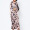 Tie Dye Midi Dress with Cut-Outs – Brown