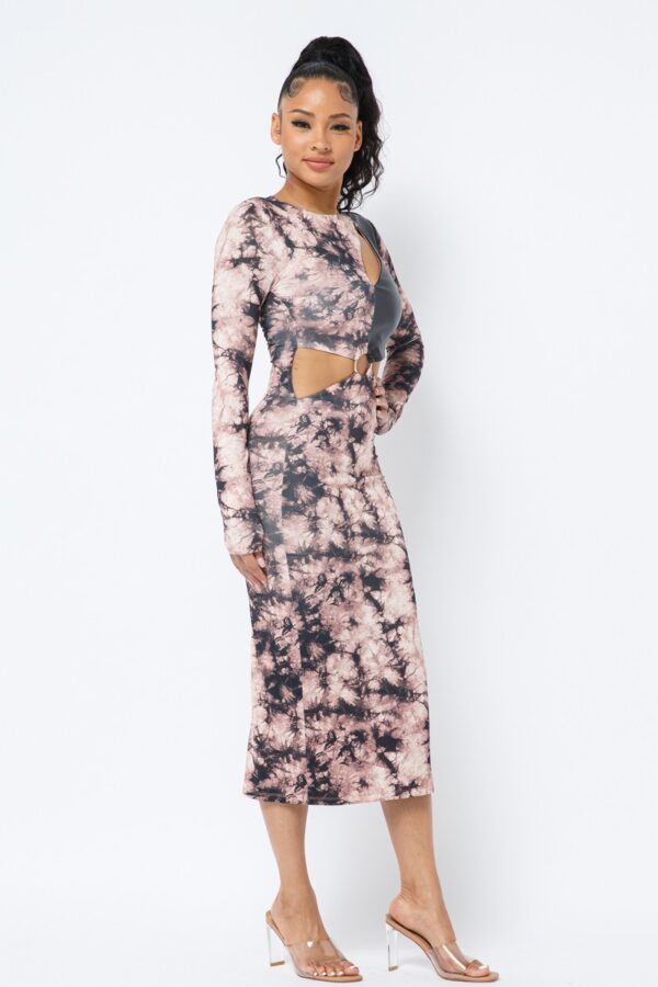 Tie Dye Midi Dress with Cut-Outs – Brown