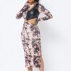 Tie Dye Midi Dress with Cut-Outs – Brown