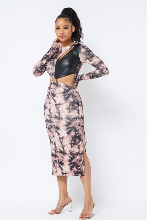 Tie Dye Midi Dress with Cut-Outs – Brown
