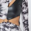 Tie Dye Long Sleeve Midi Dress with Cut-Out & PU Leather – Black