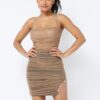 Mesh Mini Dress with PU Bustier & Chain – Nude
