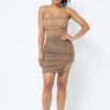 Mesh Mini Dress with PU Bustier & Chain – Nude
