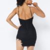 Spaghetti Strap Mesh Mini Dress with PU Bustier – Black