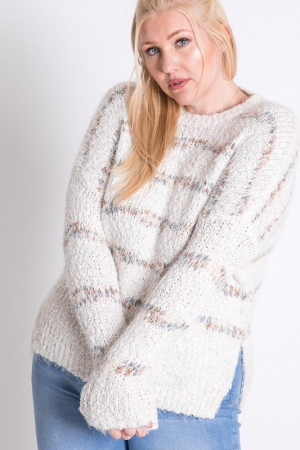Plus Sweater with Stripe Detail – Off White