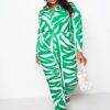 Plus-Size Button-Up Long Sleeve Jumpsuit – Green/White