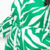 Plus-Size Button-Up Long Sleeve Jumpsuit – Green/White